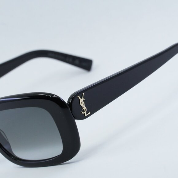 Saint Laurent SLM130 002 Sunglasses Black Rectangle Frame, Grey Lenses - Picture 13 of 13